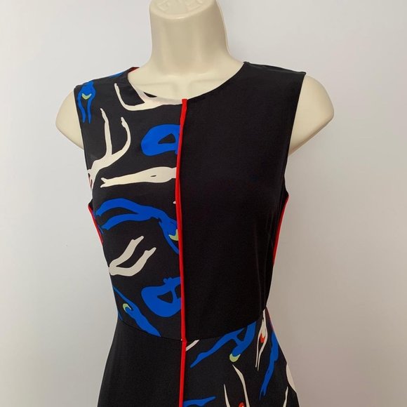 DVF Diane von Furstenberg Verona Swimmers black silk colorblock dress - Picture 3 of 7